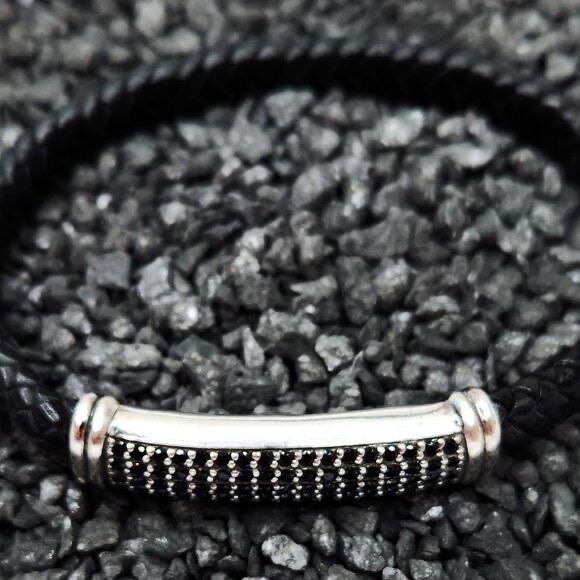 Effy Mens Black Spinel & Leather Bracelet - Picture 2 of 5